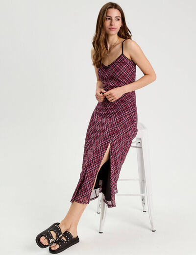 Robe longue droite bretelles rouge cerise femme