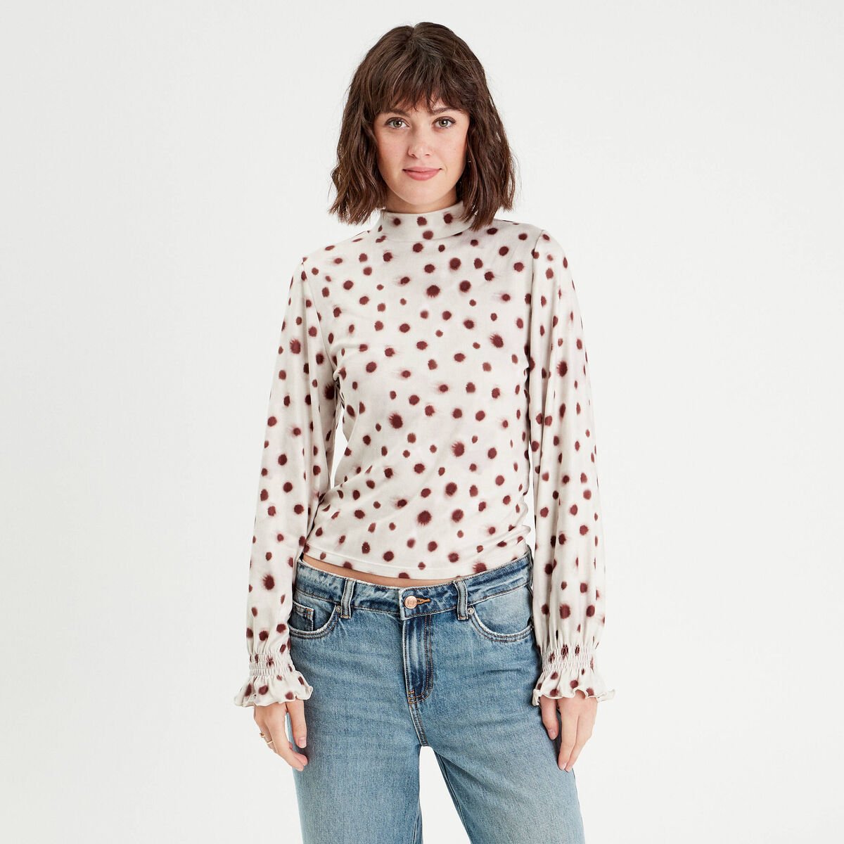 T-shirt col montant blanc femme