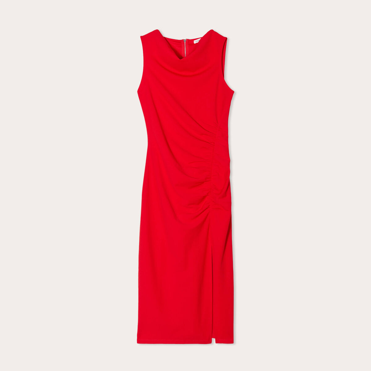 Robe longue ajustée drappée rouge femme