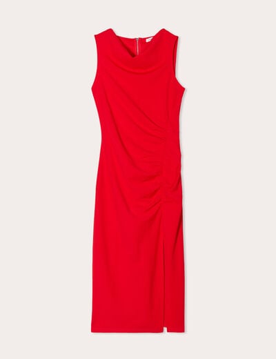 Robe longue ajustée drappée rouge femme