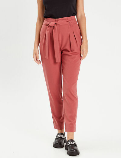 Pantalon paperbag fluide vieux rose femme