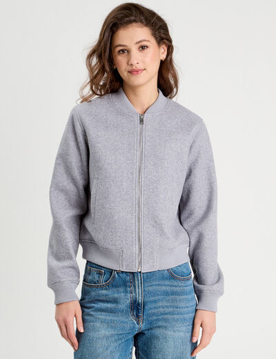 Veste teddy zippée gris clair femme