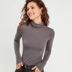 T-shirt uni à manches longues gris foncé femme