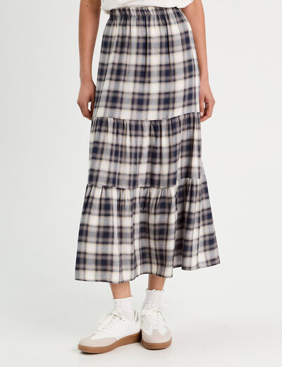 Jupe longue évasée bleu marine femme