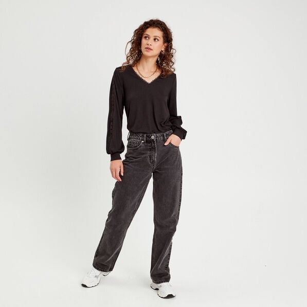 t shirt manches longues noir femme T-shirt manches longues noir femme