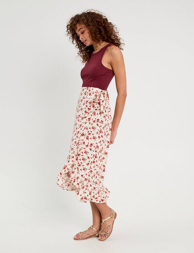 Jupe longue portefeuille blanc femme