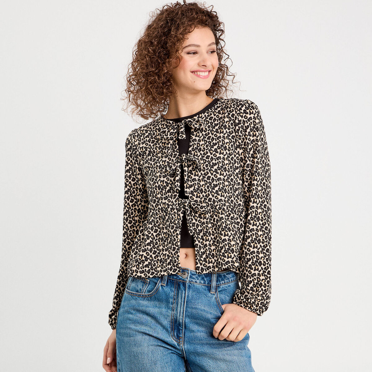 Blouse nouée manches longues blanc femme