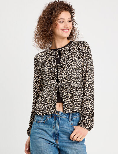 Blouse nouée manches longues blanc femme