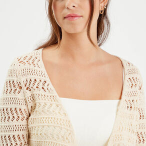 Gilet manches 3/4 ajouré ecru femme