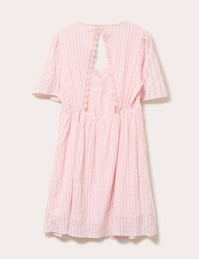 Robe évasée col V doublure viscose rose femme