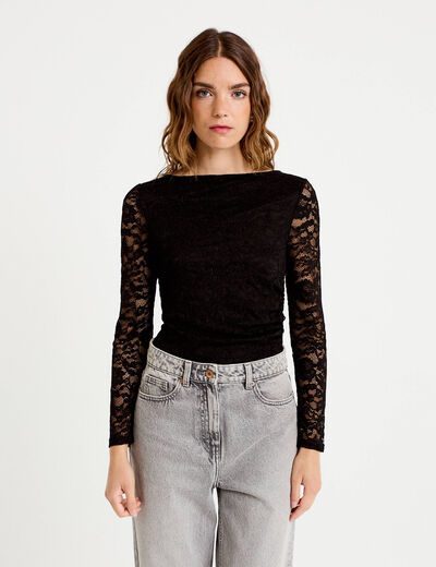 Body ajust&eacute; dentelle col bateau noir femme