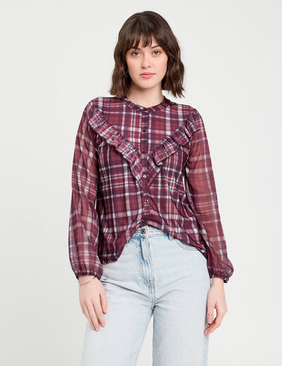 Chemise manches longues prune femme