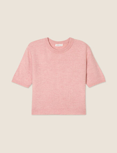 Pull manches courtes rose pastel femme