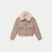 Blouson col fausse fourrure taupe femme