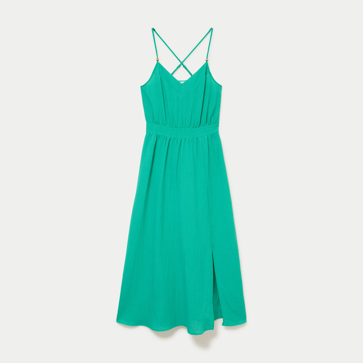 Robe &eacute;vas&eacute;e 3/4 col v bretelles vert femme