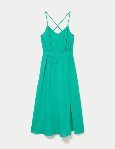 Robe &eacute;vas&eacute;e 3/4 col v bretelles vert femme