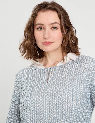Pull manches longues ajouré bleu pastel femme