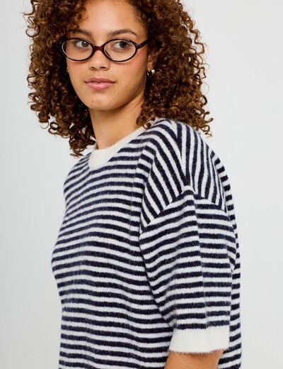 Pull ample duveteux manches courtes ecru femme