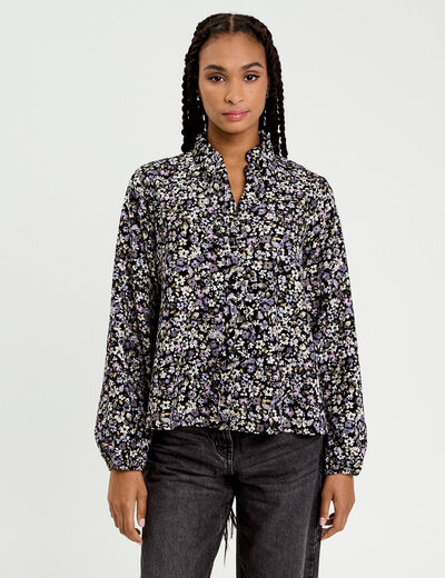 Blouse droite courte manches longues noir femme