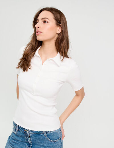 Polo manches courtes blanc femme