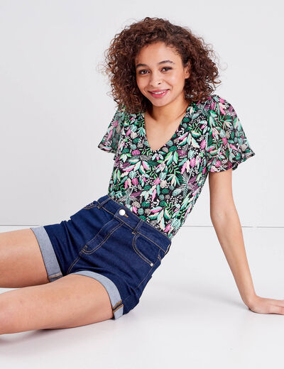 Short droit en jean denim brut femme