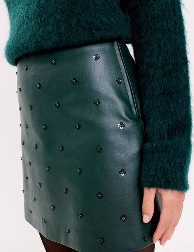Jupe en similicuir avec strass vert fonc&eacute; femme