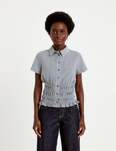 Chemise cintr&eacute;e manches courtes bleu marine femme