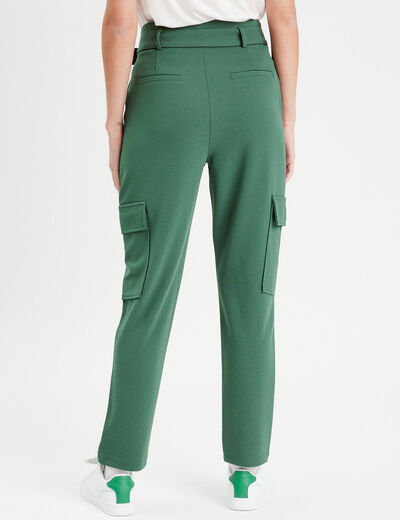 Pantalon cargo 7/8ème ceinturé vert foncé femme
