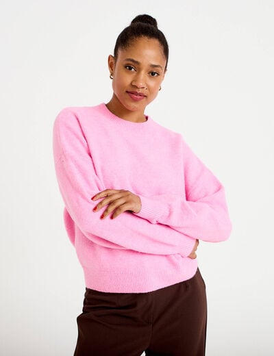 Pull col rond rose femme