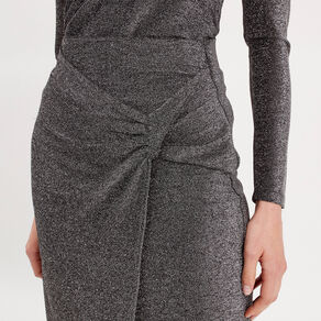 jupe midi moulante drapee gris argent femme Jupe midi moulante drapée gris argent femme