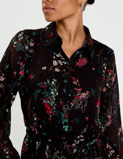 Robe &eacute;vas&eacute;e col chemise noir femme