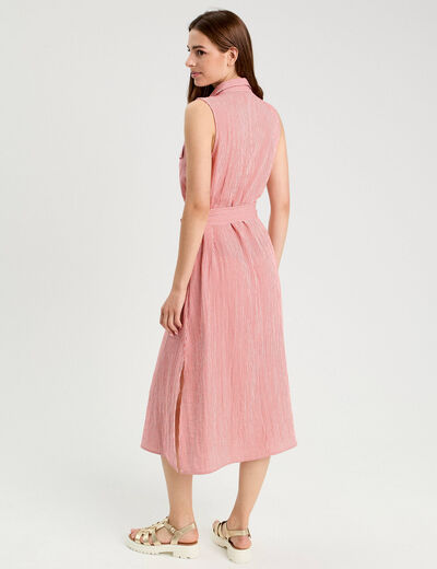 Robe longue évasée boutonnée rose corail femme
