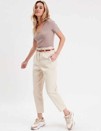 Pantalon slouchy ceinturé ecru femme