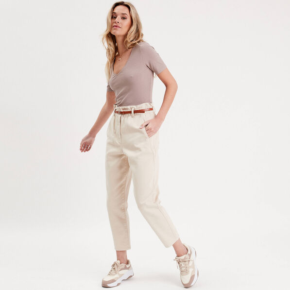 pantalon slouchy ceinture ecru femme Pantalon slouchy ceinturé ecru femme