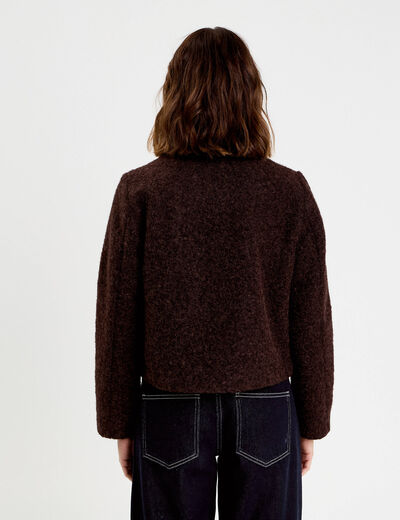 Veste col montant manches longues marron fonc&eacute; femme