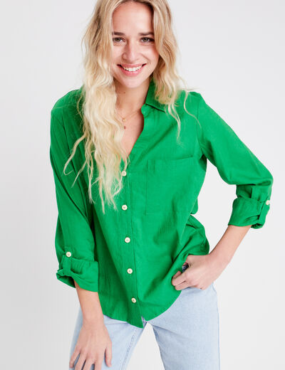 Chemise manches longues contenant du lin vert femme
