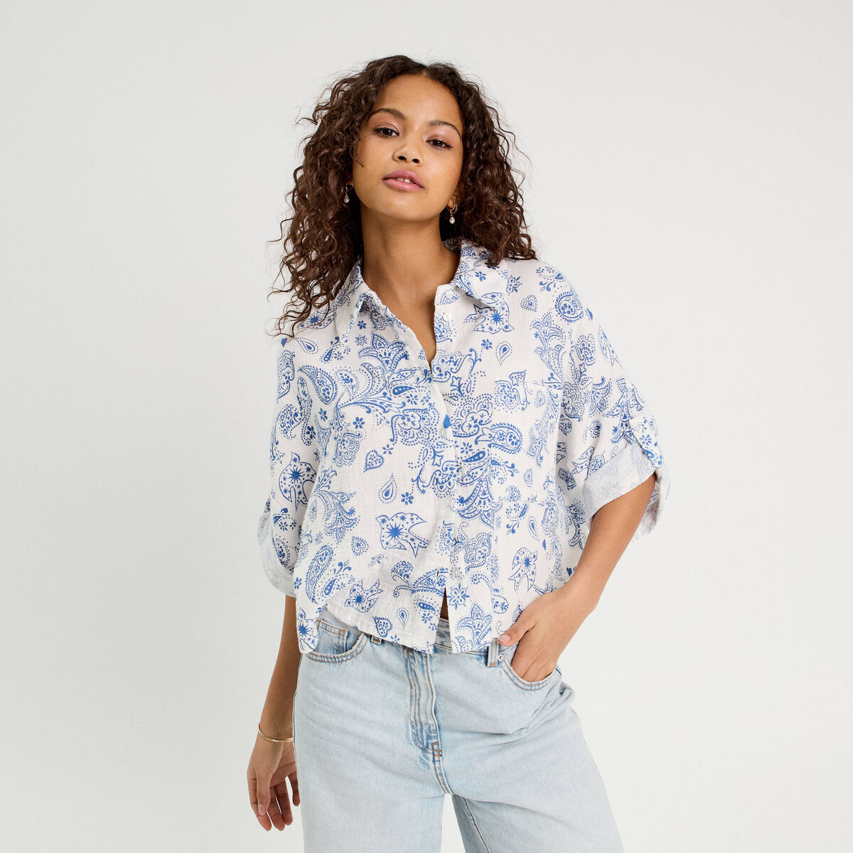 Chemise manches 3/4 blanc femme