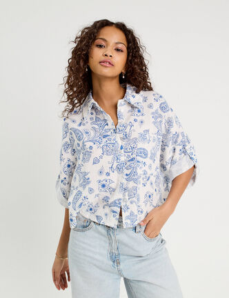 Chemise manches 3/4 blanc femme