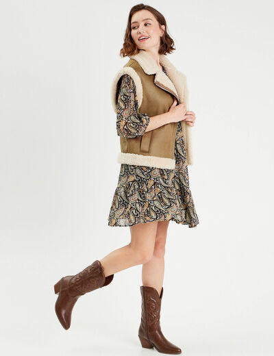 Blouson sans manches zippé taupe femme