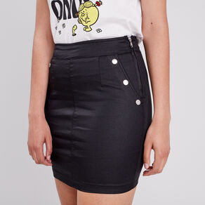Jupe droite denim noir enduit femme