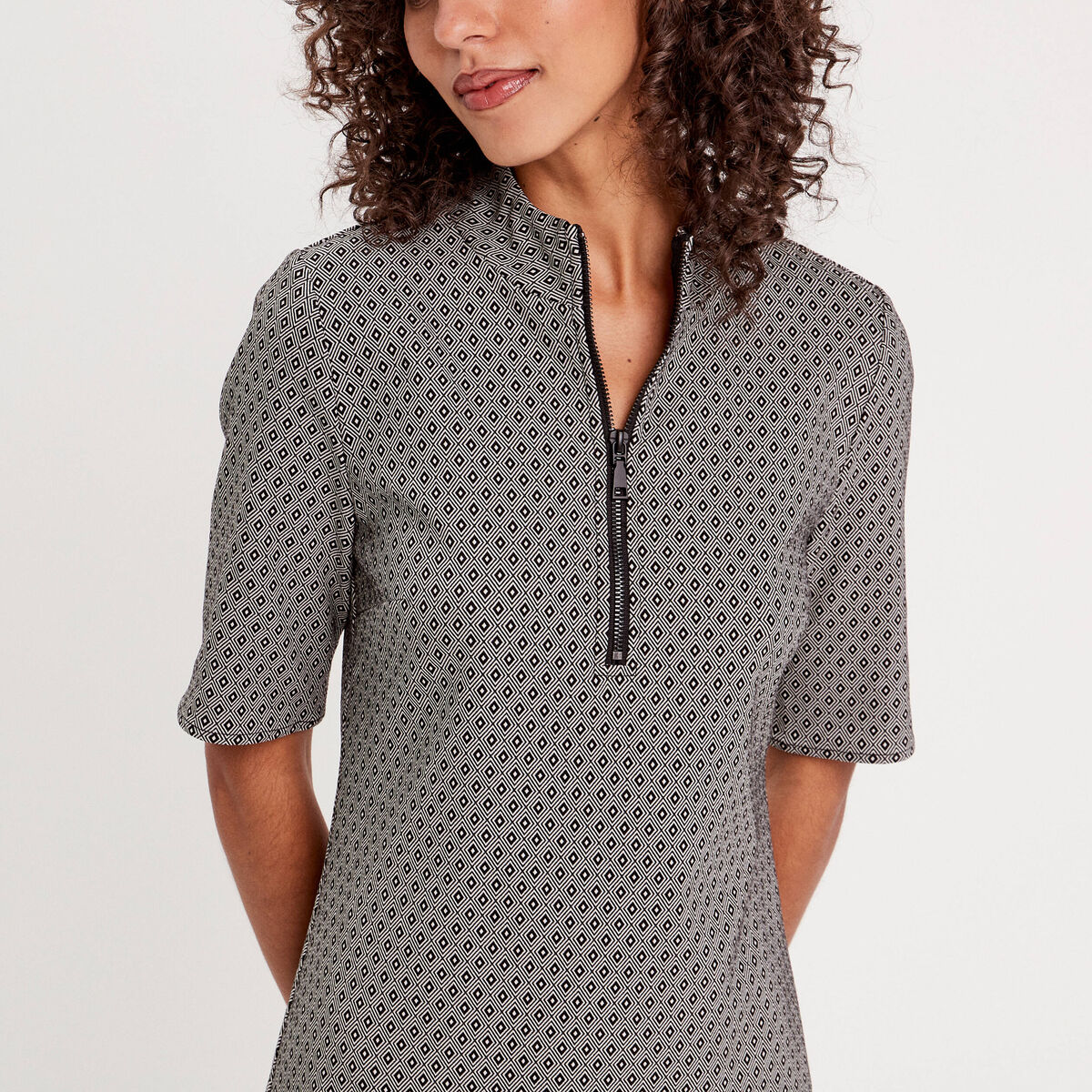 Robe droite col montant zippé noir femme