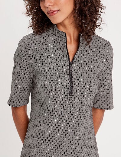 Robe droite col montant zippé noir femme