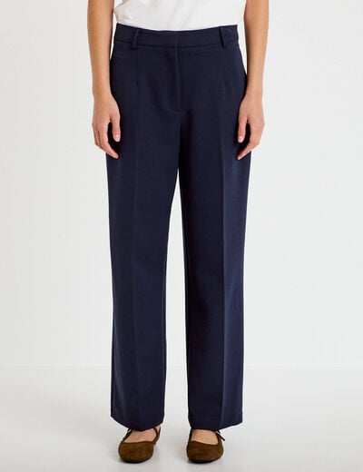 Pantalon large taille haute bleu marine femme