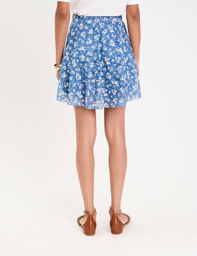 Jupe courte évasée en voile doublée bleu femme