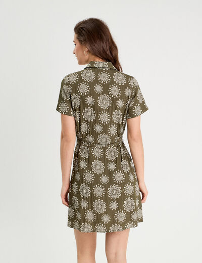Robe chemise droite vert kaki femme