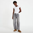 Jean barrel cropped taille standard denim gris femme