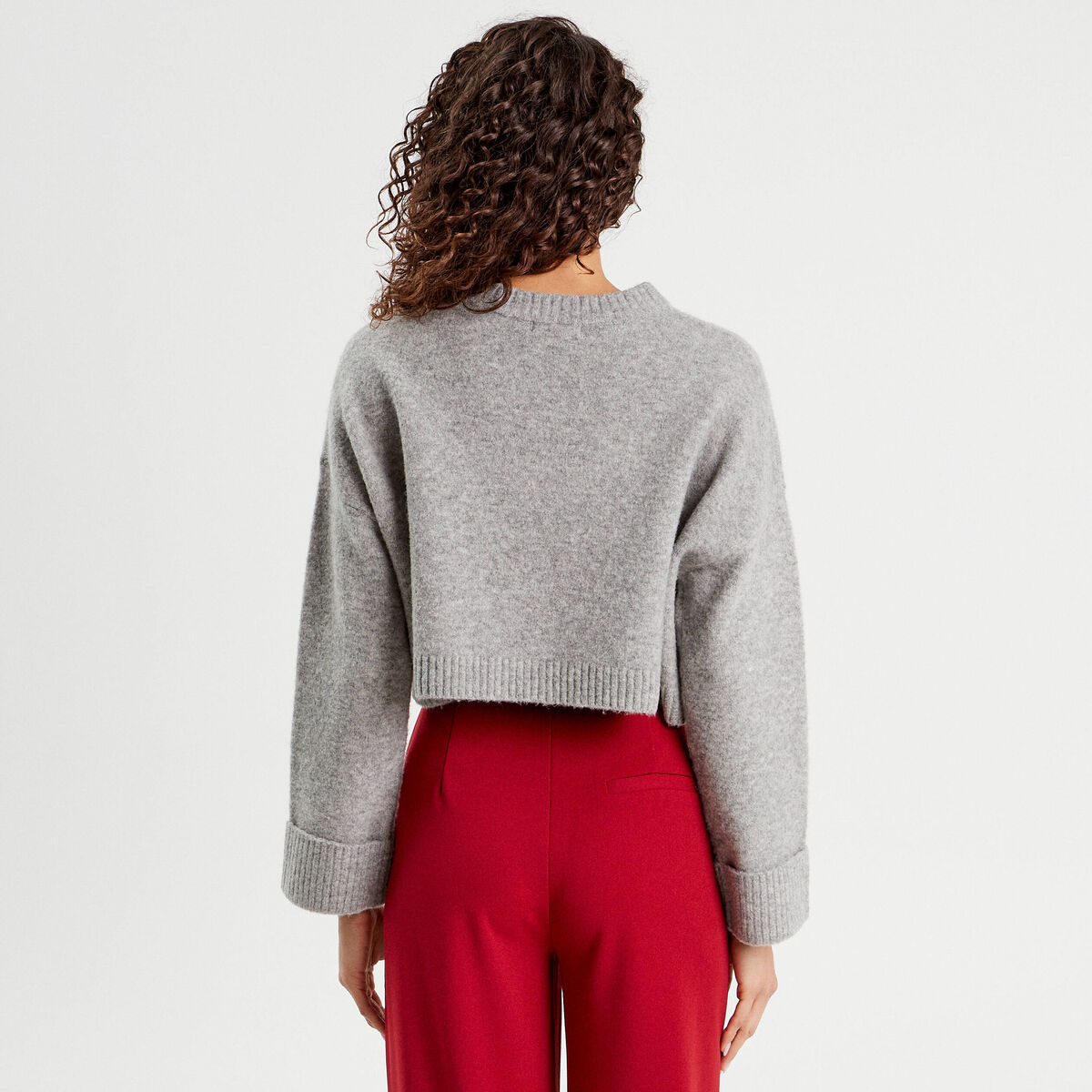 Pull cropped manches longues gris foncé femme