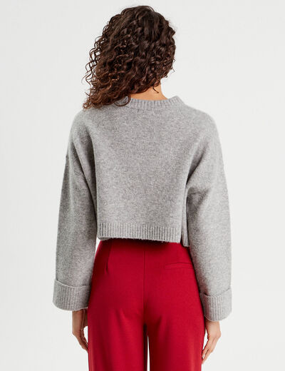 Pull cropped manches longues gris foncé femme