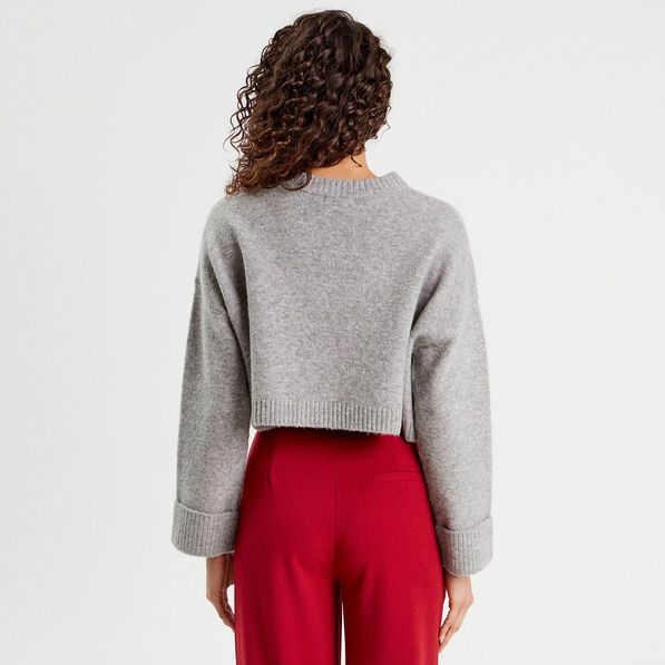Pull cropped manches longues gris foncé femme