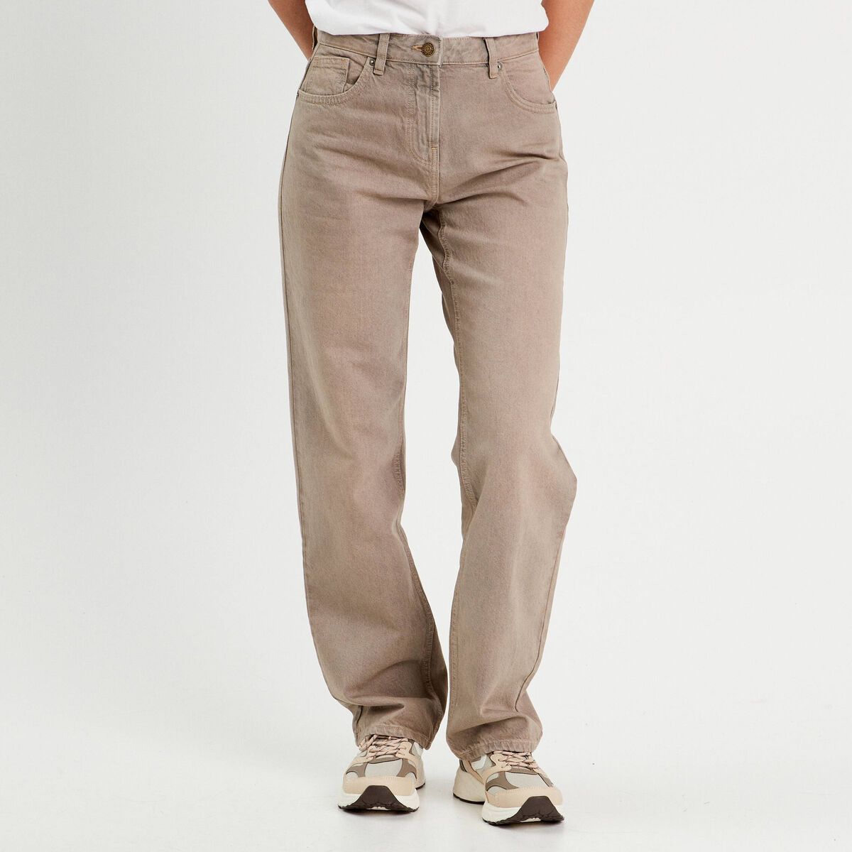 Jeans droit 5 poches marron cognac femme